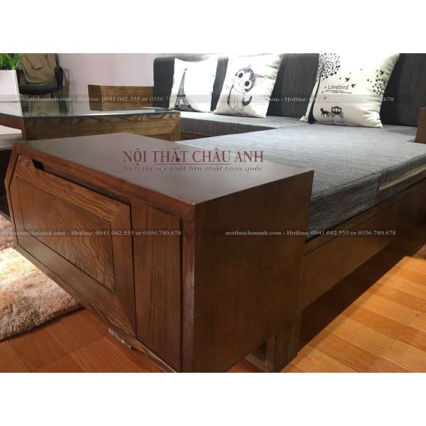 Sofa gỗ chữ L sồi Nga hiện đại cho phòng khách